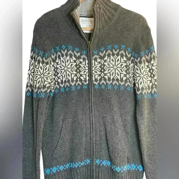 Aeropostale Men’s Gray Cotton Wool Blend 1/4 Zip Pullover Sweater Medium Classic - Picture 2 of 8